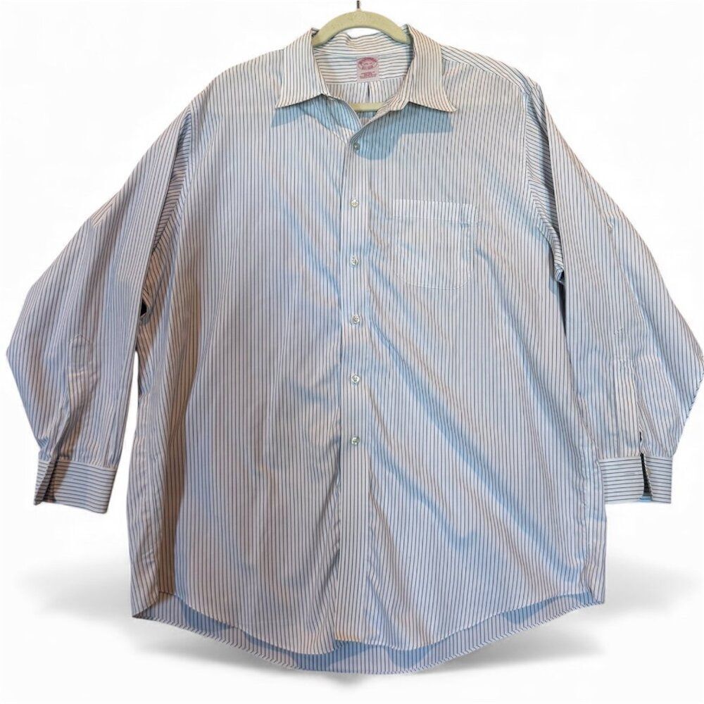 Brooks Brothers 1818 Traditional Fit Dress Shirt 17.5-33 Blue Stripe Supima
